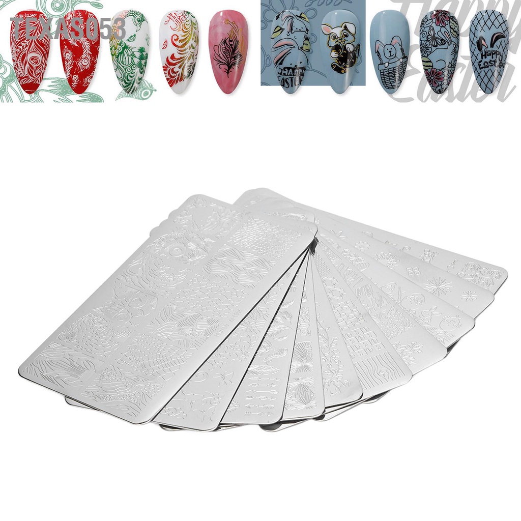 [Hàng Sẵn] Bộ 10 Tấm Khuôn In Họa Tiết Hoa Lá Bằng Thép Không Gỉ Trang Trí Móng Tay DIY Khuôn in nail【Texas053】