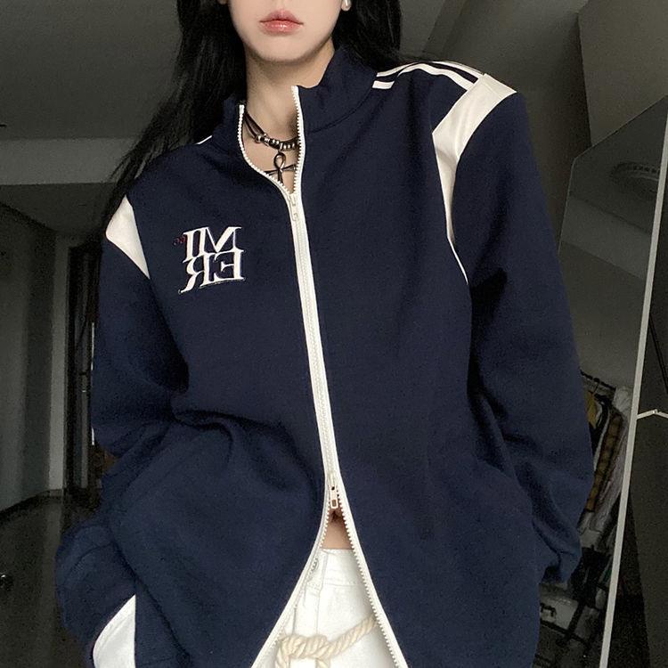 Áo Khoác Bóng Chày Ba Thanh Da Phối Khóa Kéo Đôi Phong Cách Hàn Quốc Thời Trang Lazer HEAVEN