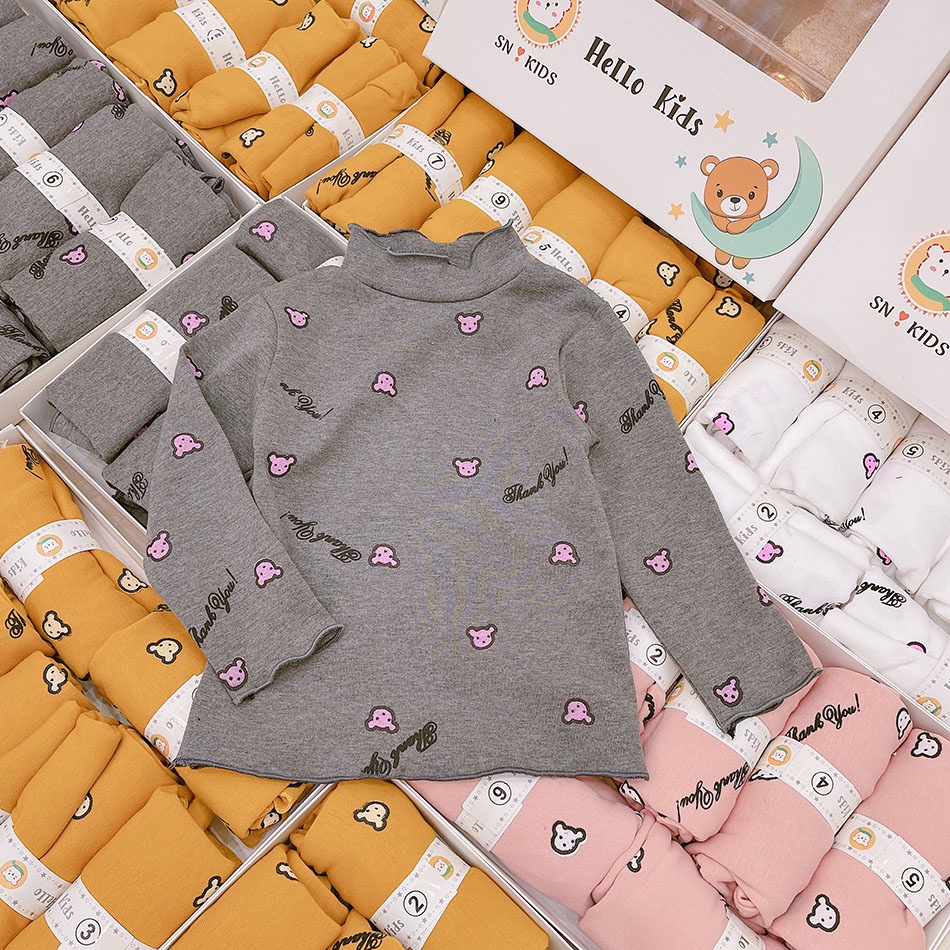 ÁO HÀN DÀI TAY CHO BÉ GÁI CỔ CAO IN HÌNH ĐÁNG YÊU DÀY DẶN, MỀM MẠI ĐÓNG HỘP XỊN XÒ COTTON LEN SIZE 7-19KG [ADT02]