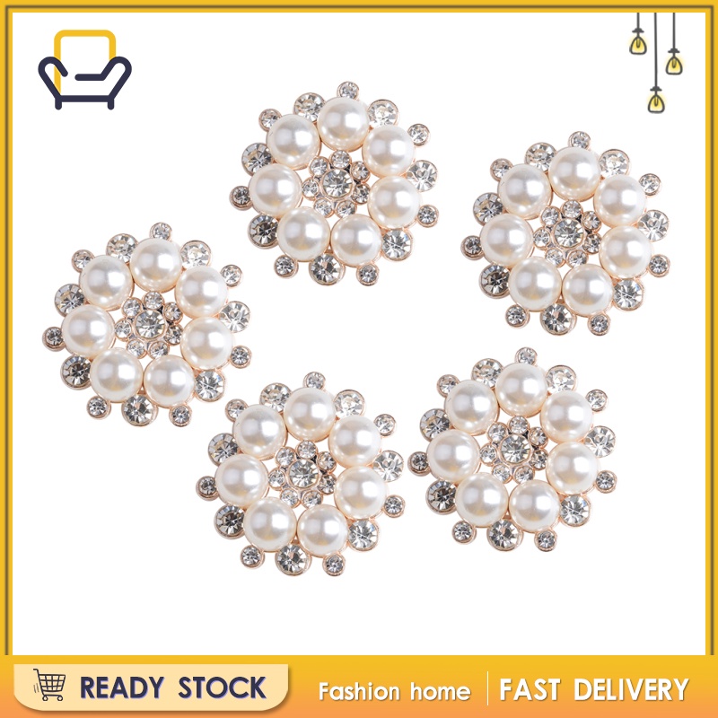 Set 5 Khuy Áo Hình Hoa Đính Đá Pha Lê Và Ngọc Trai Giả Thời Trang Diy