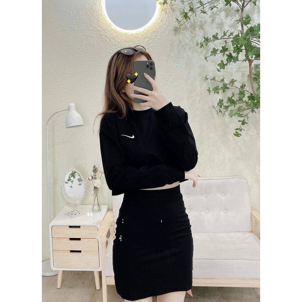 Set áo thun croptop dài tay và chân váy chữ A chất bozip mềm mịn - CUTEZOO | WebRaoVat - webraovat.net.vn