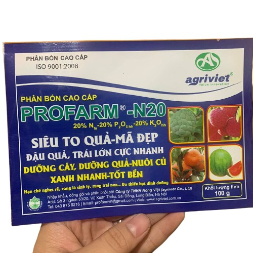 Phân Bón Lá  PROFARM NPK 20-20-20 (Gói 100g) - Siêu To Quả, Mã Đẹp, Đậu Quả, Trái Lớn Nhanh