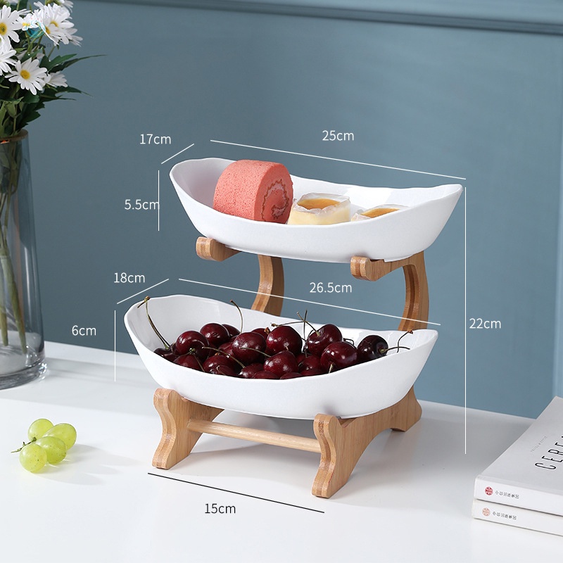 Khay Đựng Trái Cây/ Bánh Kẹo 1/2/3 Tầng Bằng Nhựa Kèm Giá Đỡ Gỗ Tiện Dụng Cho Nhà Bếp