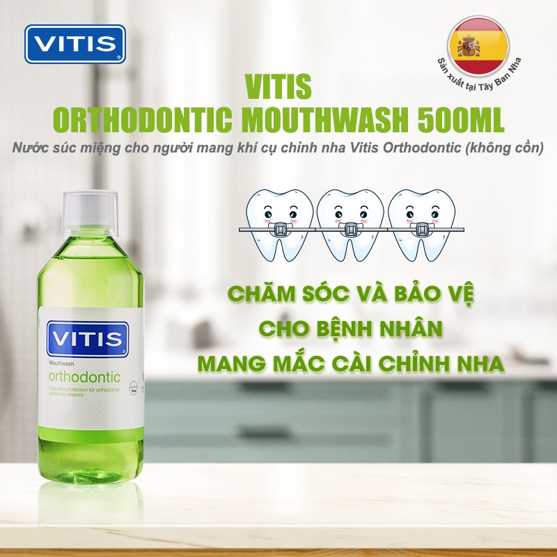 Nước súc miệng  dành cho người niềng răng, chỉnh nha Vitis Orthodontic 500ml | Oralmart