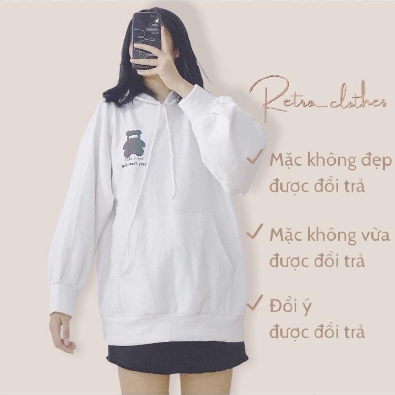 🍂 Áo hoodie in hình gấu phản quang màu trắng form rộng chất dày dặn ấm áp