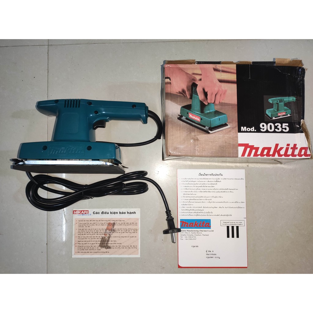 Máy chà nhám chữ nhật MAKITA 9035, 220W, Made in Thái Lan, dây đồng chịu nhiệt, tối ưu các bề mặt nhám làm bóng mịn.