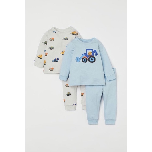 Set 2 bộ cotton dài tay bé trai hoạ tiết ô tô