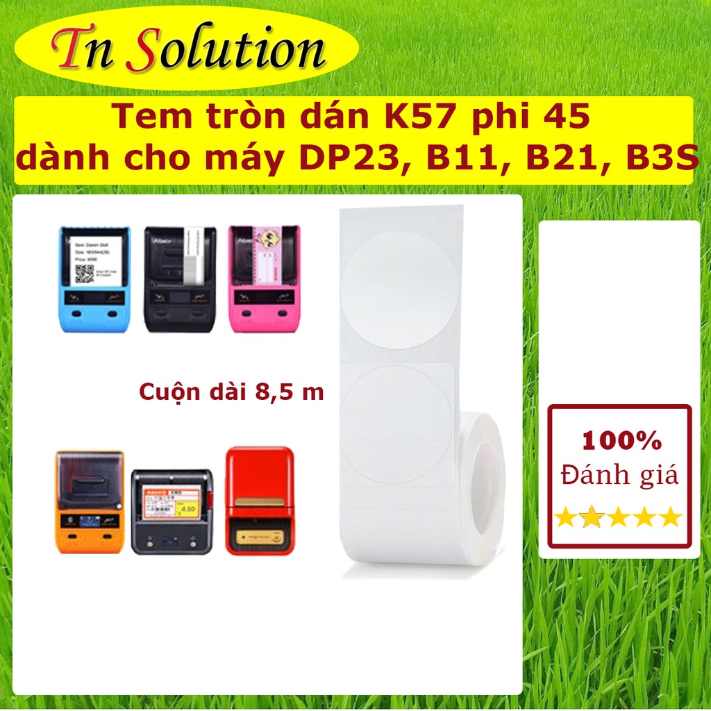 Giấy in nhiệt tem nhãn dán dành cho máy in nhiệt Aibecy DP23, Niimbot B21, B11, B3S khổ K57 phi 45