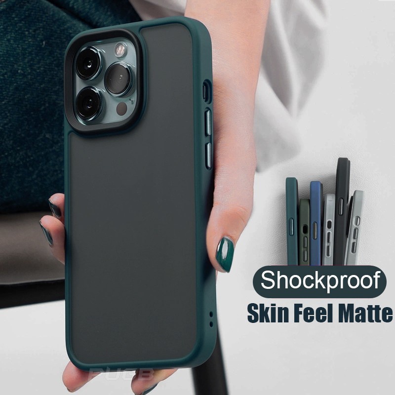 Ốp Điện Thoại Armor Trong Suốt Nhám Có Nút Kim Loại Sang Trọng Chống Sốc Cho iPhone 14 13 12 Pro Max 14 Plus