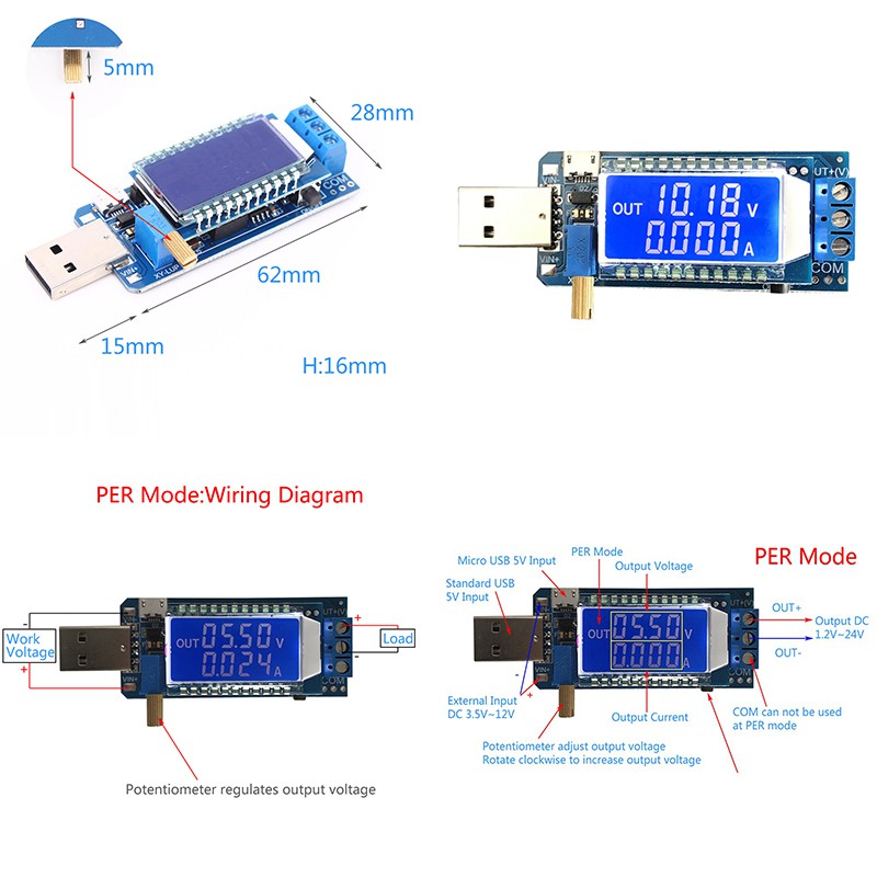 USB LCD DC-DC 5V đến 3.5V / 9V / 12V Bước lên / xuống Máy tính để bàn Nguồn cung cấp Mô-đun Bộ điều chỉnh Boost Buck vôn kế Ra 1.2V-24V