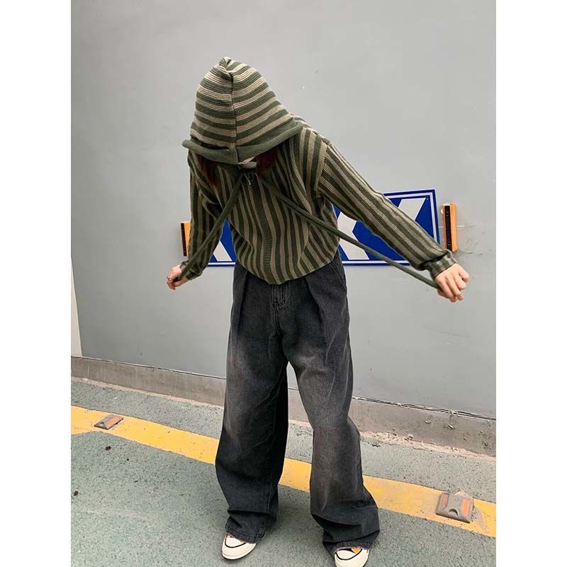 Áo Sweater Có Mũ Trùm Dáng Rộng Họa Tiết Kẻ Sọc Dọc Phong Cách Hàn Quốc Thời Trang Xuân Thu 2022 Mới Cho Bạn Gái