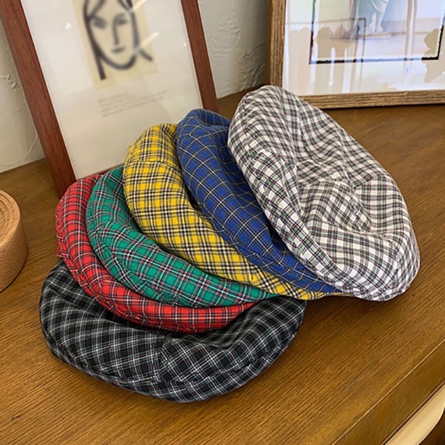 Mũ nồi beret caro viền xinh lung linh lun