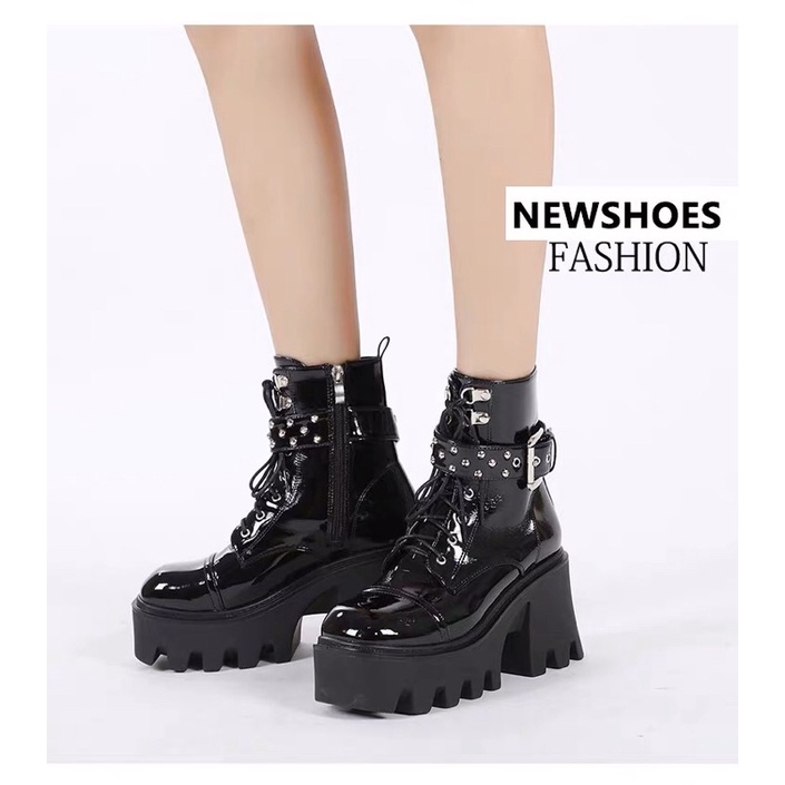 Giày boot đế cao 9,5cm martin boot khoá zipper Gothic Y2k FOOTMADE