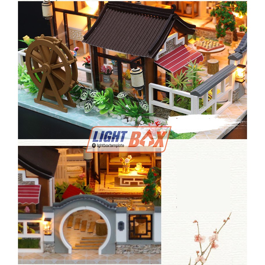 Nhà búp bê Tự làm bằng gỗ [Nhà có nội thất MỘNG HỒI CỔ TRẤN &amp; đèn LED] Tặng khung bảo vệ + Dụng cụ