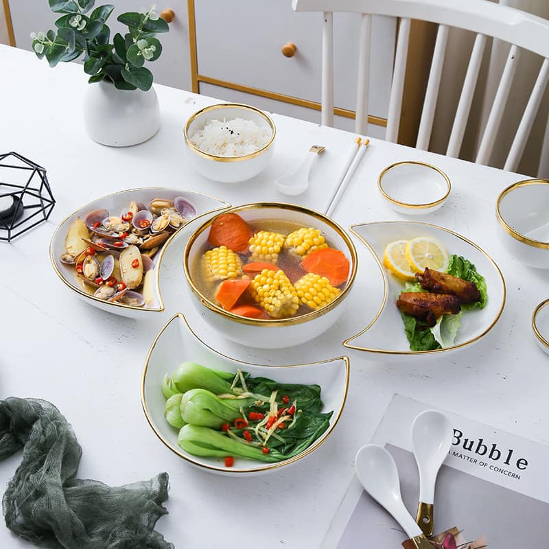 Bộ Bát Đĩa Sứ Bán Nguyệt Cao Cấp 25 Món