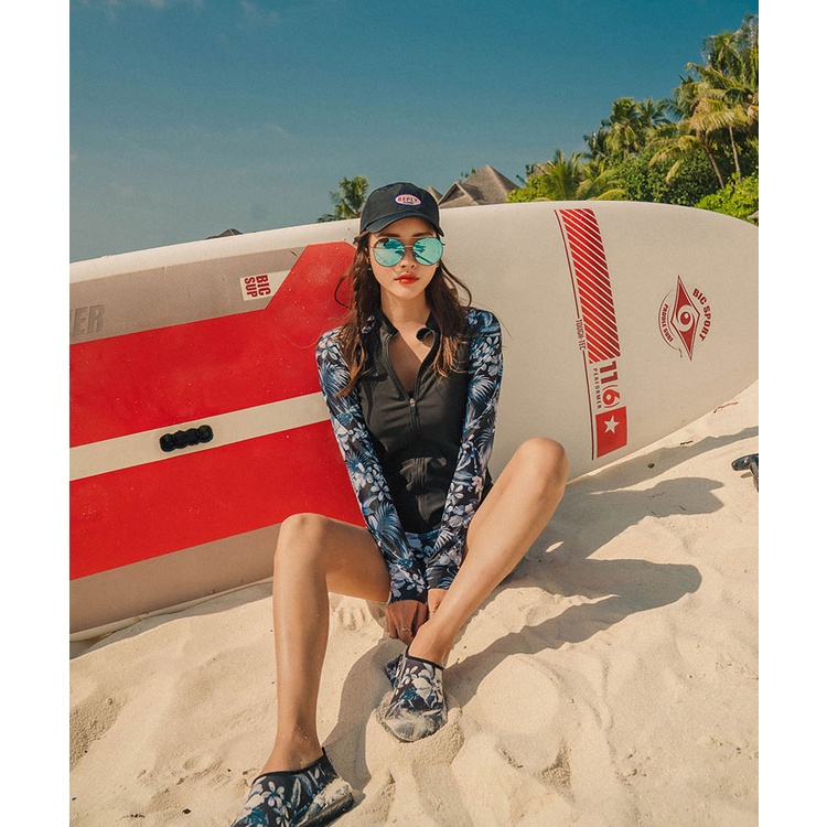 Bộ đồ bơi nữ dài tay kéo khóa thể thao phong cách Hàn