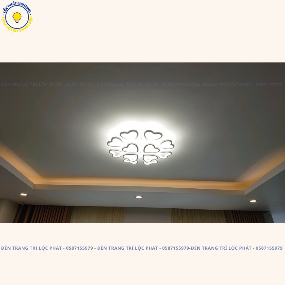 Đèn trần, đèn ốp trần 12 cánh tim 3 chế độ sáng kèm khiển trang trí phòng sang trọng hiện đại