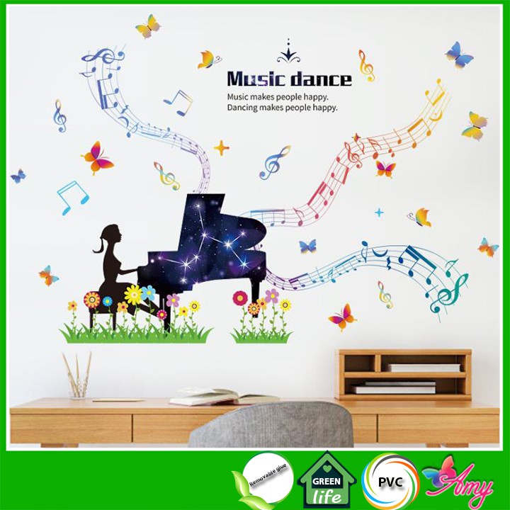 Decal dán tường Âm nhạc 10 - decal đàn piano sắc màu AmyShop