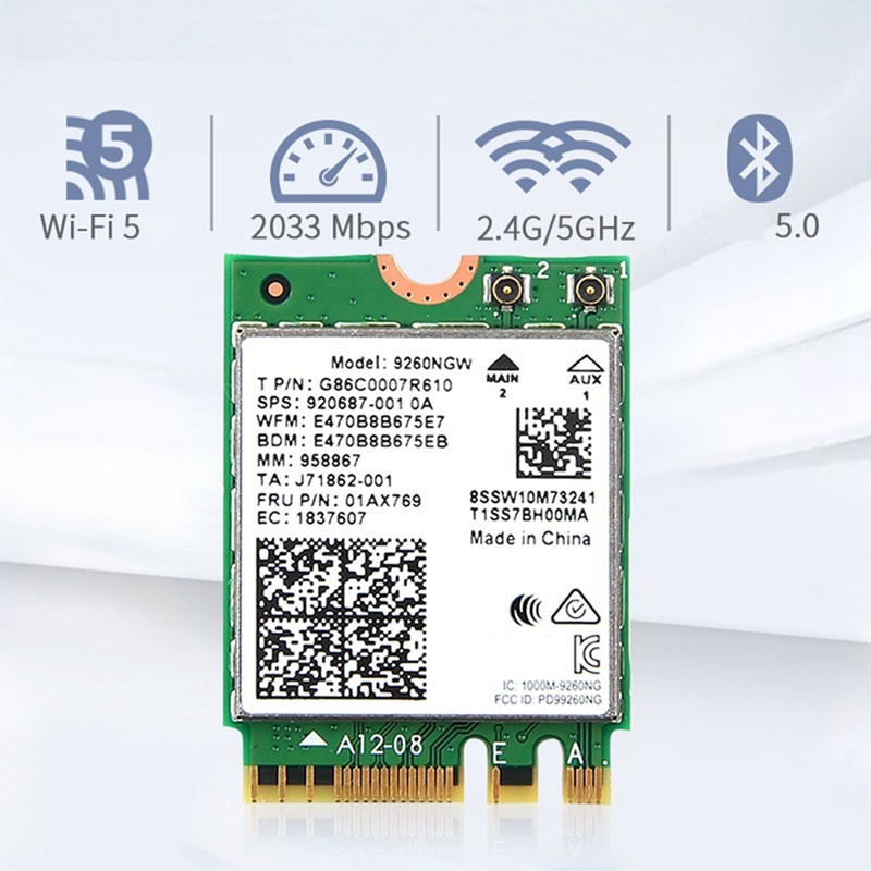 Bộ máy tính để bàn thẻ băng tần kép 1730Mbps Bluetooth 5.0 802.11Ac M.2 9260NGW Card mạng Wifi không dây 9260NGW cho Win10