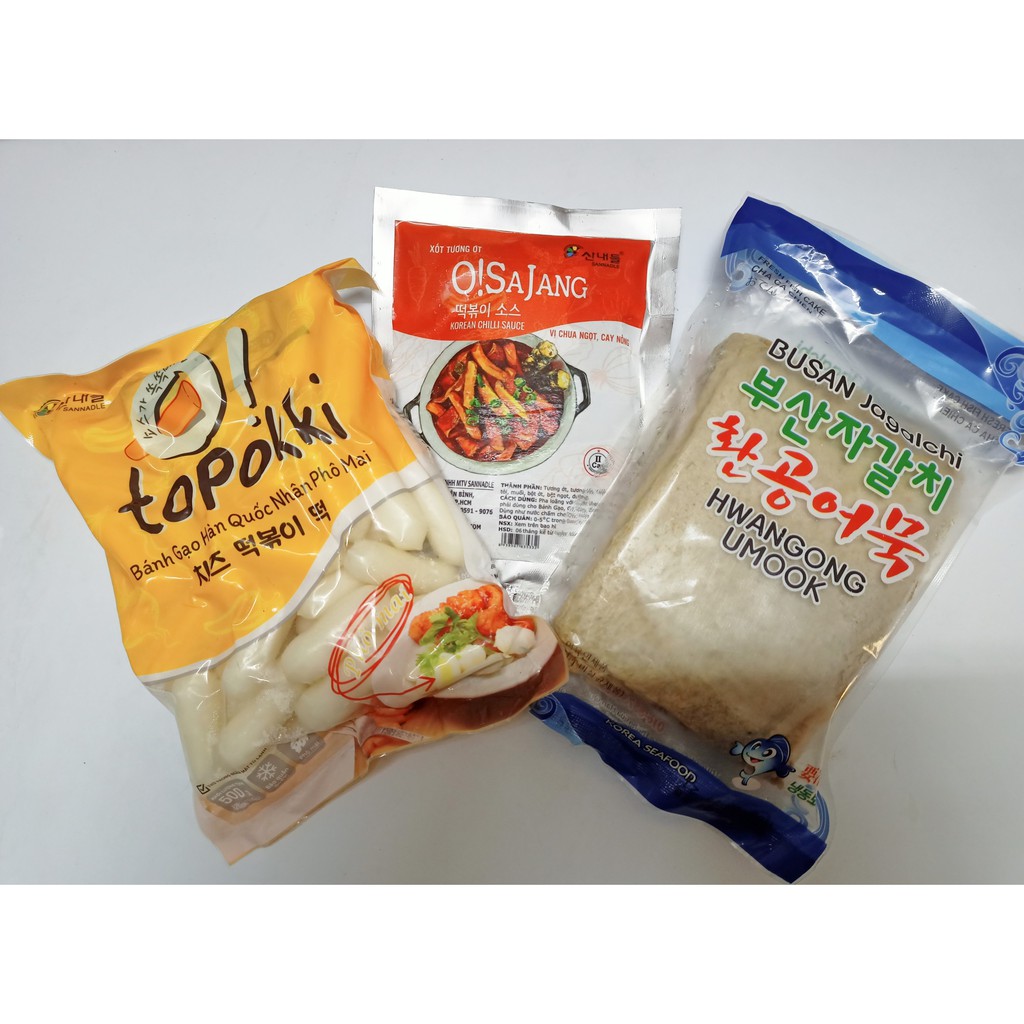 combo 500g BÁNH GẠO NHÂN PHÔ MAI + 450G CHẢ CÁ HÀN QUỐC+ 200G SỐT