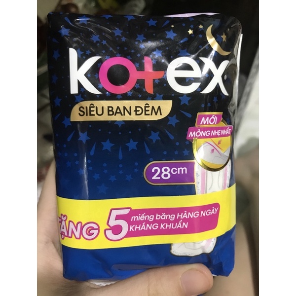 Băng vệ sinh Siêu ban đêm Kotex 28 cm-tặng băng hàng ngày( mẫu mới)