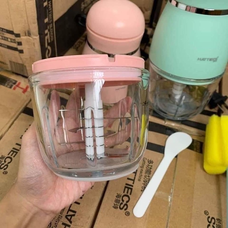 Máy Xay Đa Năng Hattiecs 6 Lưỡi Cối Thủy Tinh Cho Bé Ăn Dặm, Máy Xay Hattiecs Xay Thịt Cho Bé Ăn Dặm