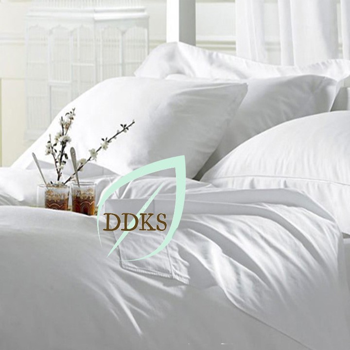 Bộ ga giường khách sạn, vải cotton cvc trắng trơn T1.2T đủ size: (chân nệm 5cm-15cm)