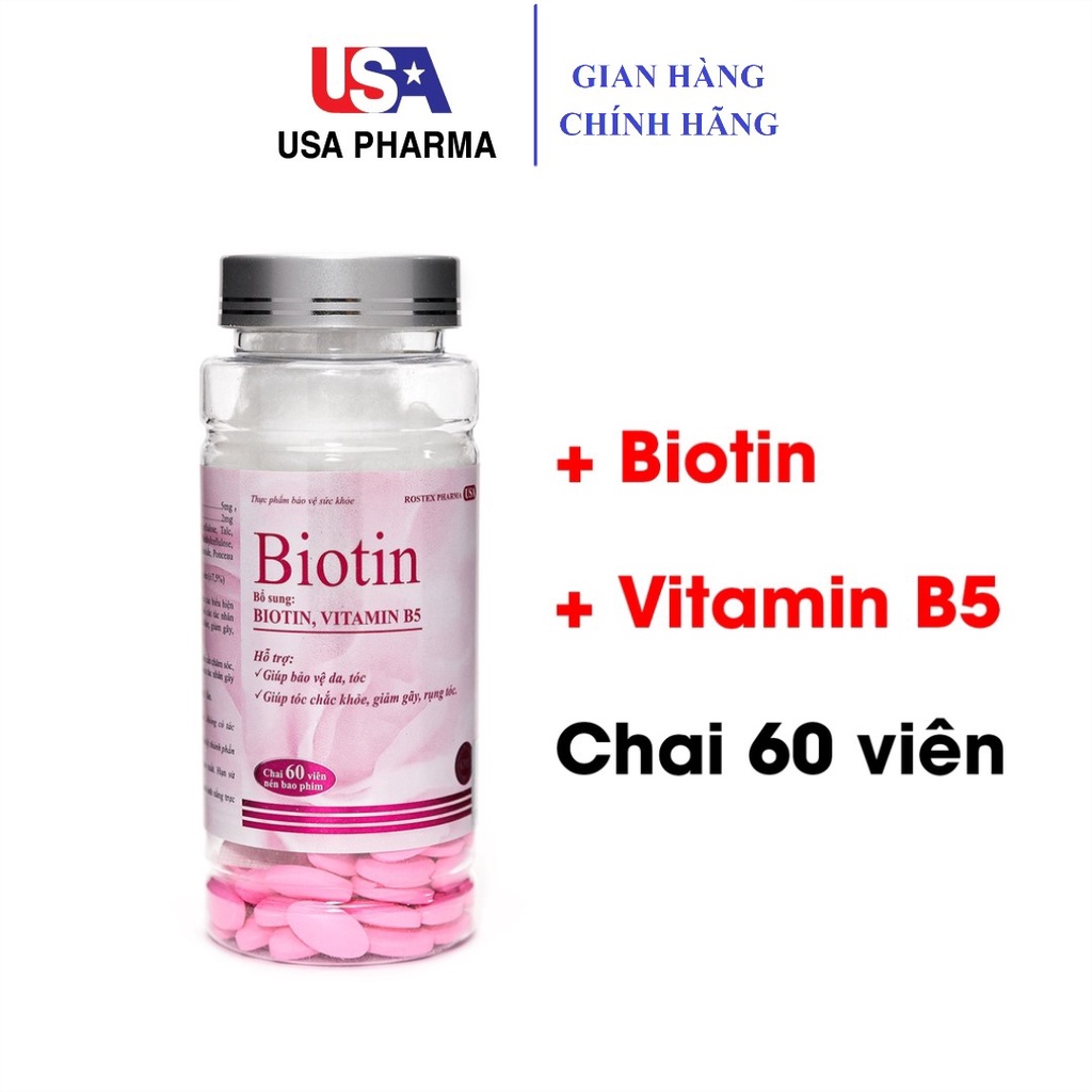 Biotin ROXTECH bổ sung Vitamin B5 giúp tóc chắc khỏe, giảm gãy rụng tóc 60 viên [Biotin Chai Hồng 60v]