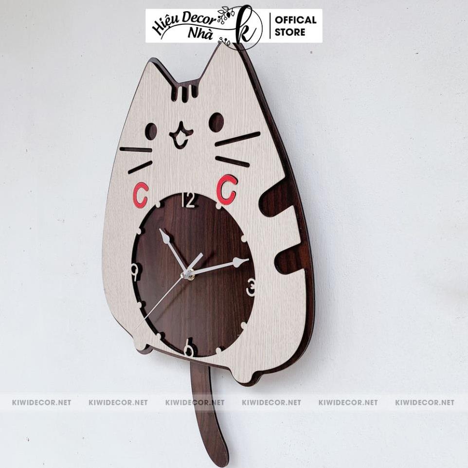 Đồng Hồ Treo Tường Decor Con Mèo Vintage Bằng Gỗ, Trang Trí Homestay, Quà Sinh Nhật - Hiệu Nhà K