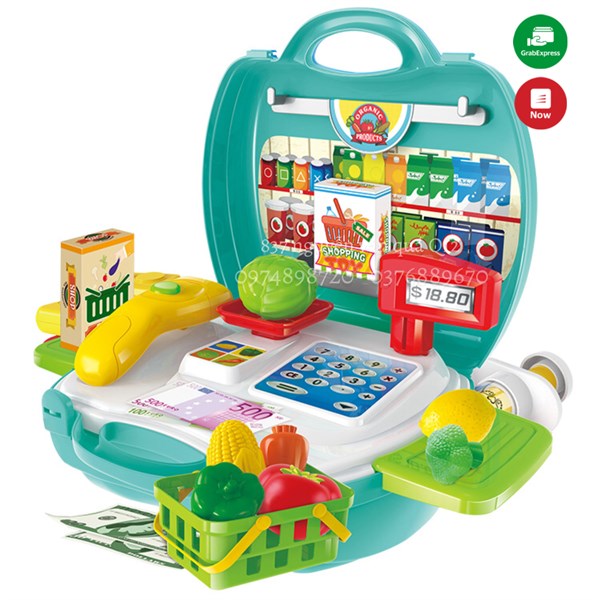 Hộp đồ chơi vali quầy thanh toán siêu thị cho bé 2A206