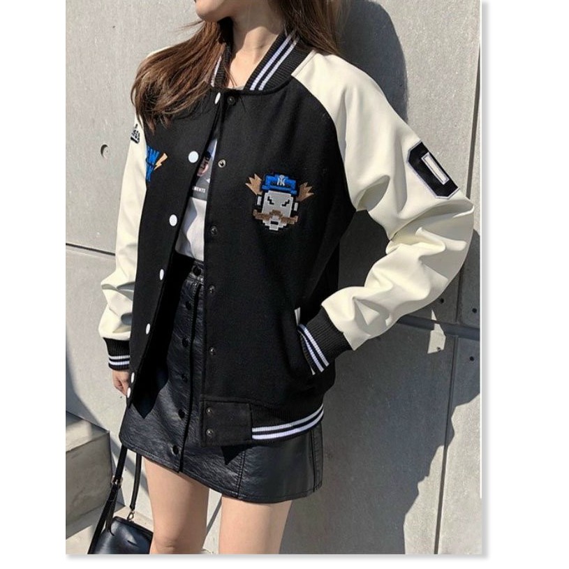 [Freeship] Áo khoác bomber dù nam nữa cài nút 2 lớp New York shop LV