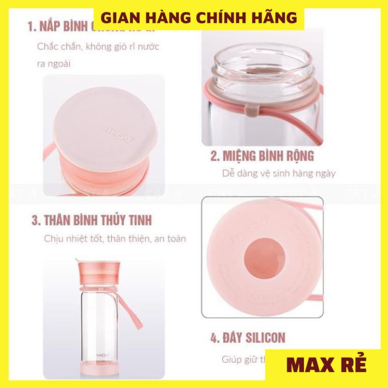 [380ml - 2054] Bình đựng nước bằng Nhựa BPA FREE MIGO Cao cấp  - An toàn, trong suốt, có rây lọc, quai