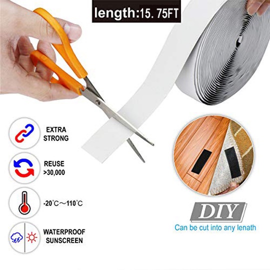 Bộ 2 cuộn băng khóa dán 15.75ft tự dính 2 mặt tái sử dụng được