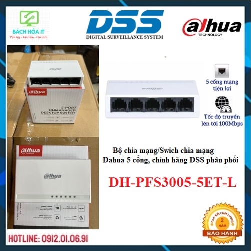 Bộ chia mạng 5 cổng Dahua DSS tốc độ 100Mbps Model: DH-PFS3005-5ET-L, chính hãng DSS, bảo hành 24 tháng