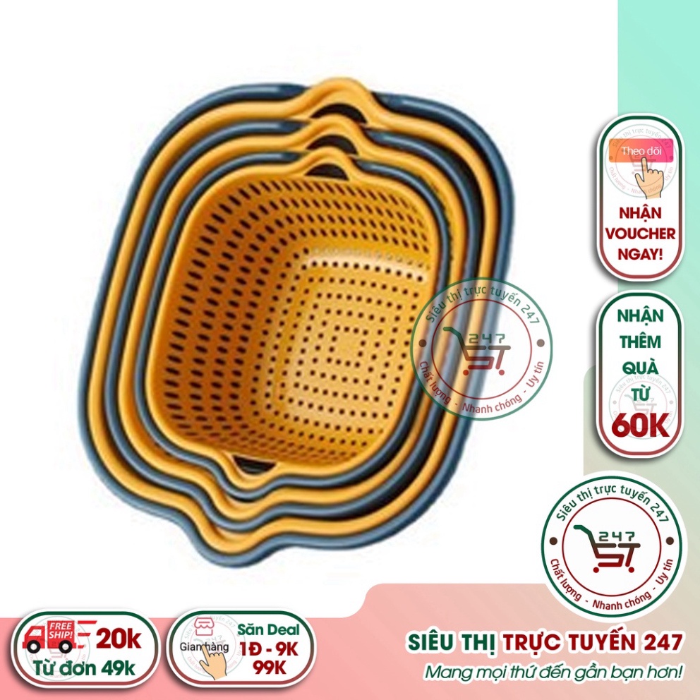 Bộ 6 món thau rổ nhựa chữ nhật đựng trái cây chứa đồ tiện lợi gọn nhẹ cho gia đình