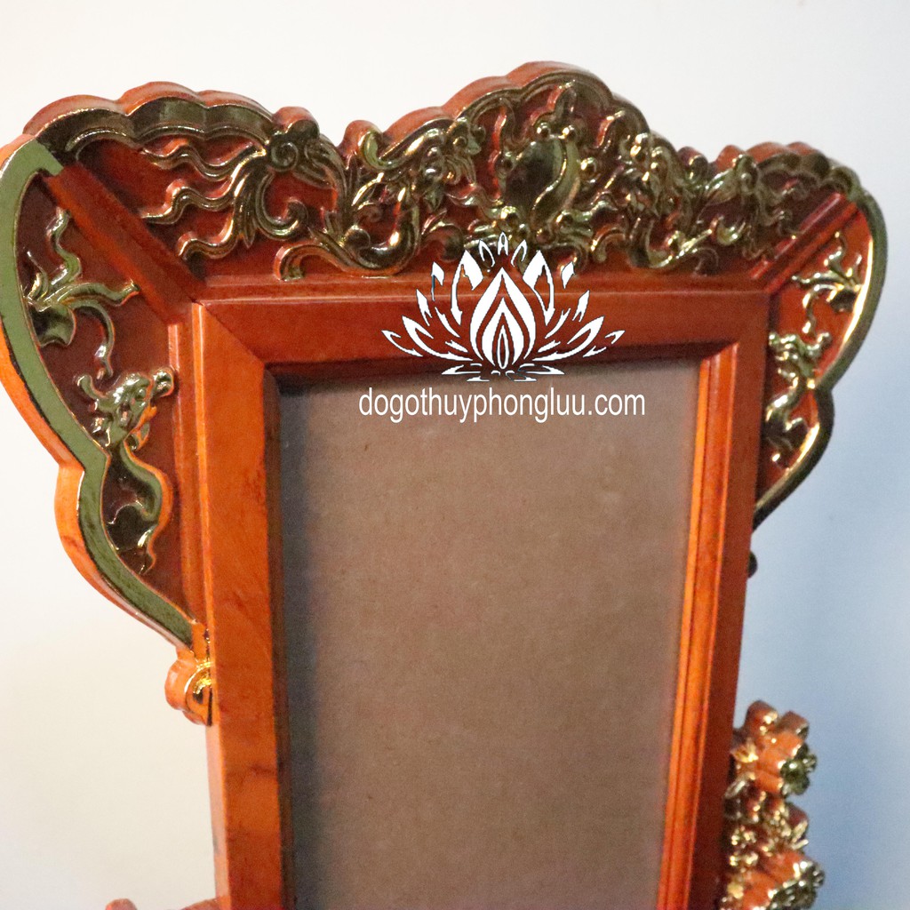 Khung ảnh thờ mai vàng,khung hình thờ trạm khắc gỗ hương thếp vàng cỡ 21x31