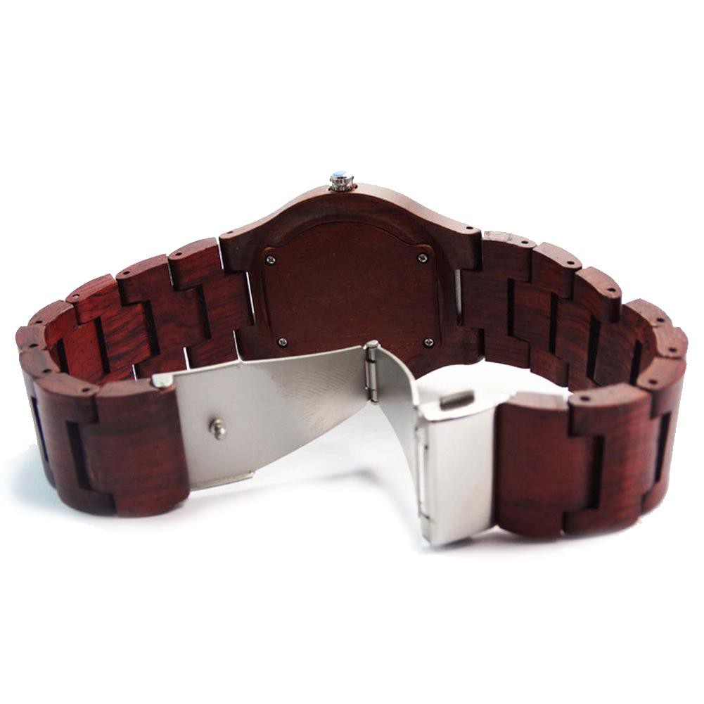 Red Sandal Wood Rosewood Casing Men's Analog Quartz WristWatch Wooden Band