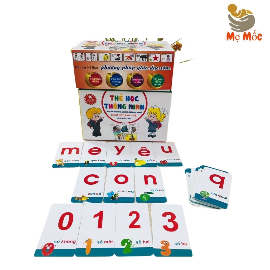 Bộ Thẻ Thông Minh 16 chủ đề có song ngữ anh viêt cho bé kích thích trí tuệ bé - Shop mẹ Mốc ,16CD