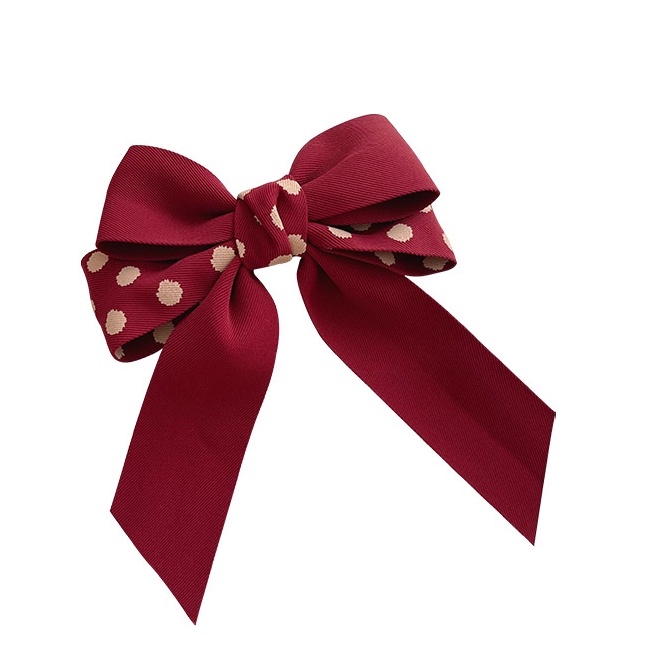 Kẹp buộc nơ đỏ chấm bi dịp Noel - Tết, cặp tóc nữ đẹp thời trang Filibra phụ kiện tóc CT037