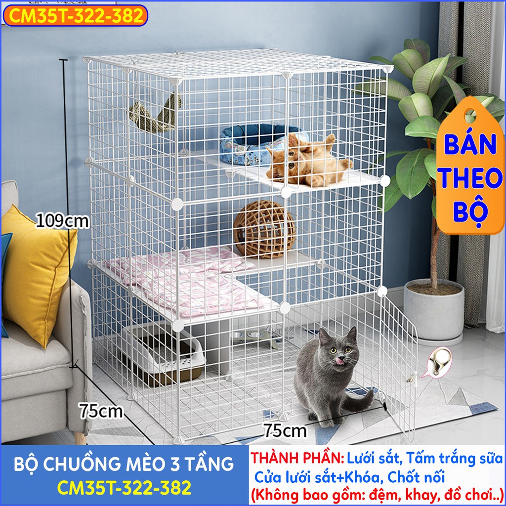 Chuồng mèo 3 tầng, 2, 4 tầng giá rẻ đẹp PetX lắp ghép đa năng đơn giản với lưới sắt sơn tĩnh điện nuôi thú cưng, thỏ, bọ