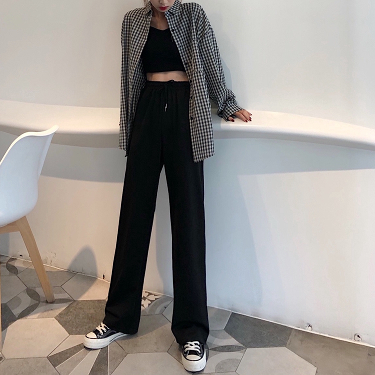 SUXI Quần dài ống rộng lưng cao phong cách Hàn Quốc hợp thời trang