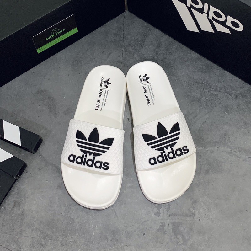 DÉP ADIDAS ADILETTE TRẮNG LOGO ĐEN - Xinh xắn full box