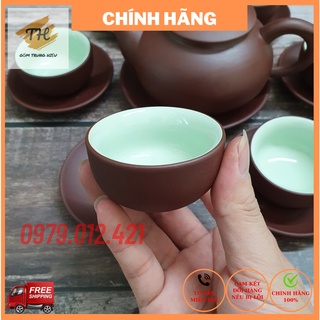 Bộ ấm chén tử sa Bát Tràng chóp nâu