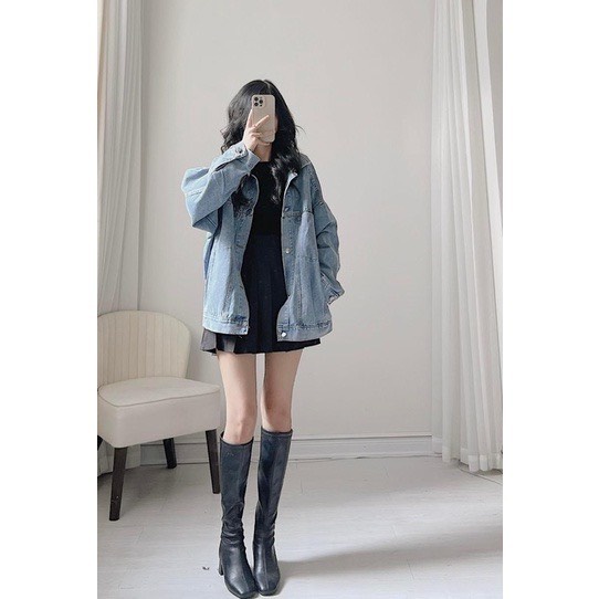: Áo Khoác Nữ Jean UNISEX Form Rộng Nam Nữ Màu Xanh - Áo Khoác Bò Nữ Form Rộng Suông [LOLLA_YE_FASHION]