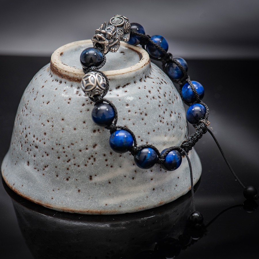 [LẮC TAY/ QUÀ TẶNG] Vòng tay phong thủy thời trang handmade xanh biển kim ngân tỳ hưu dây đan shamballa phật giáo