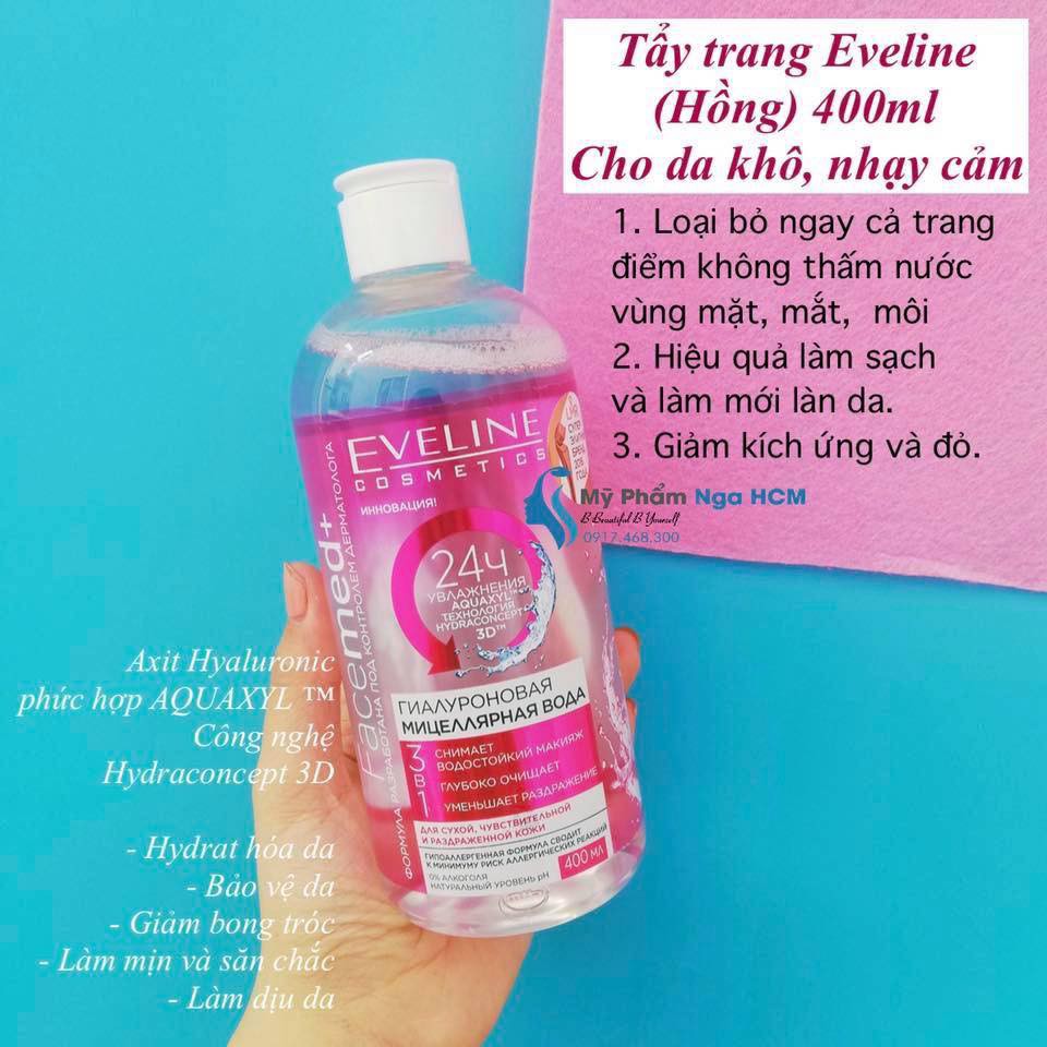 TẨY TRANG EVELINE HYALURONIC MICELLAR WATER 3IN1 400ML CHÍNH HÃNG - 4944