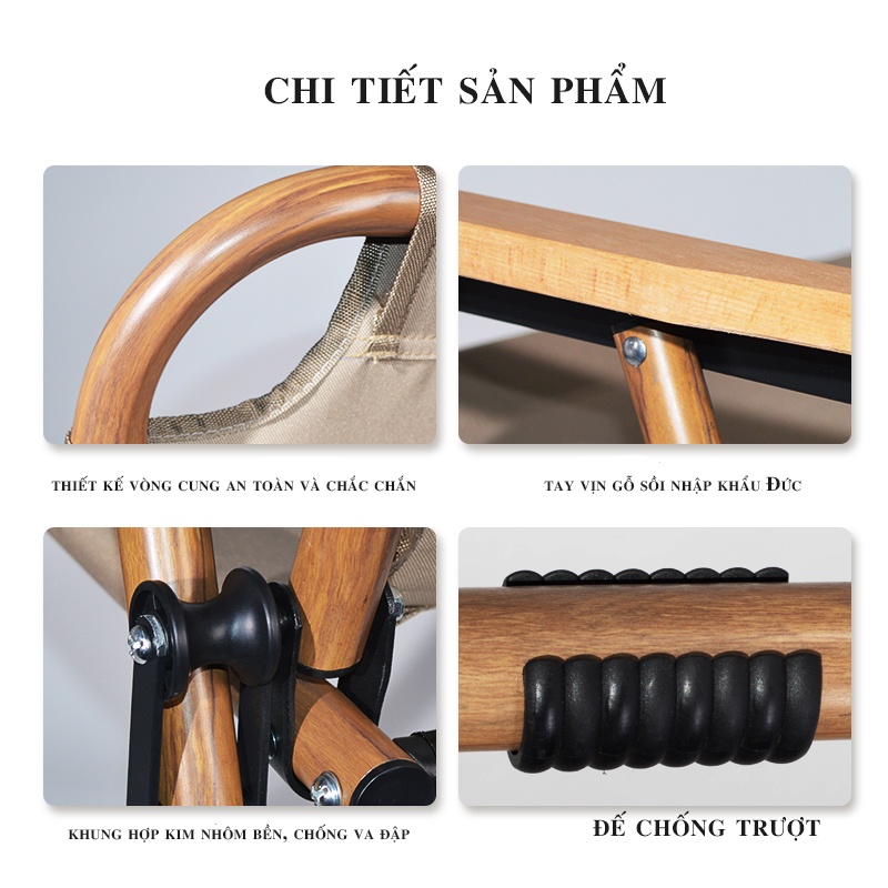 SALE GHẾ ĐÔI DÃ NGOẠI GẤP GỌN VÂN GỖ DU LỊCH HỢP KIM NHÔM- TẢI TRỌNG 180KG
