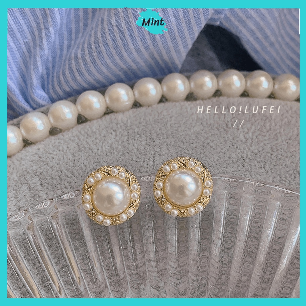 Bông Tai Tròn ❤️KHÔNG GÂY DỊ ỨNG❤️ Khuyên Tai Tròn Chuôi Bạc S925 Ngọc Trai Nhân Tạo Phong Cách Hàn Quốc