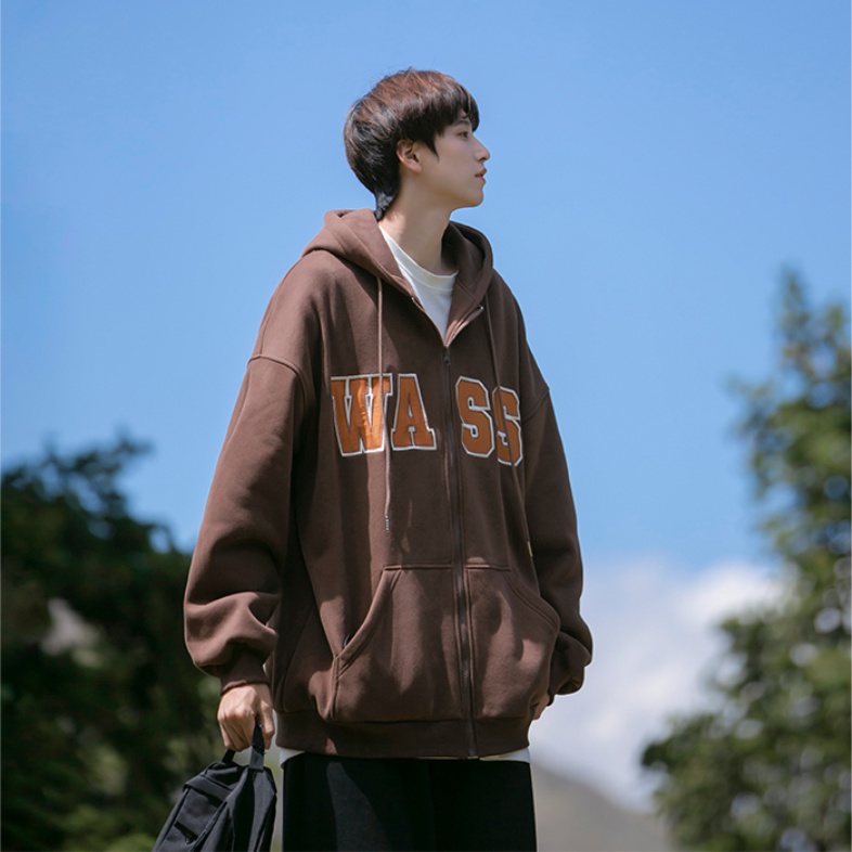 Áo hoodie Dài Tay Có Khóa Kéo In Chữ Thời Trang Cho Nam Nữ