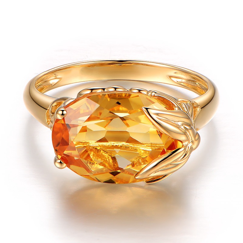 Nhẫn Xi Mạ Bạc Đính Đá Topaz Topaz Citrine Hình Oval